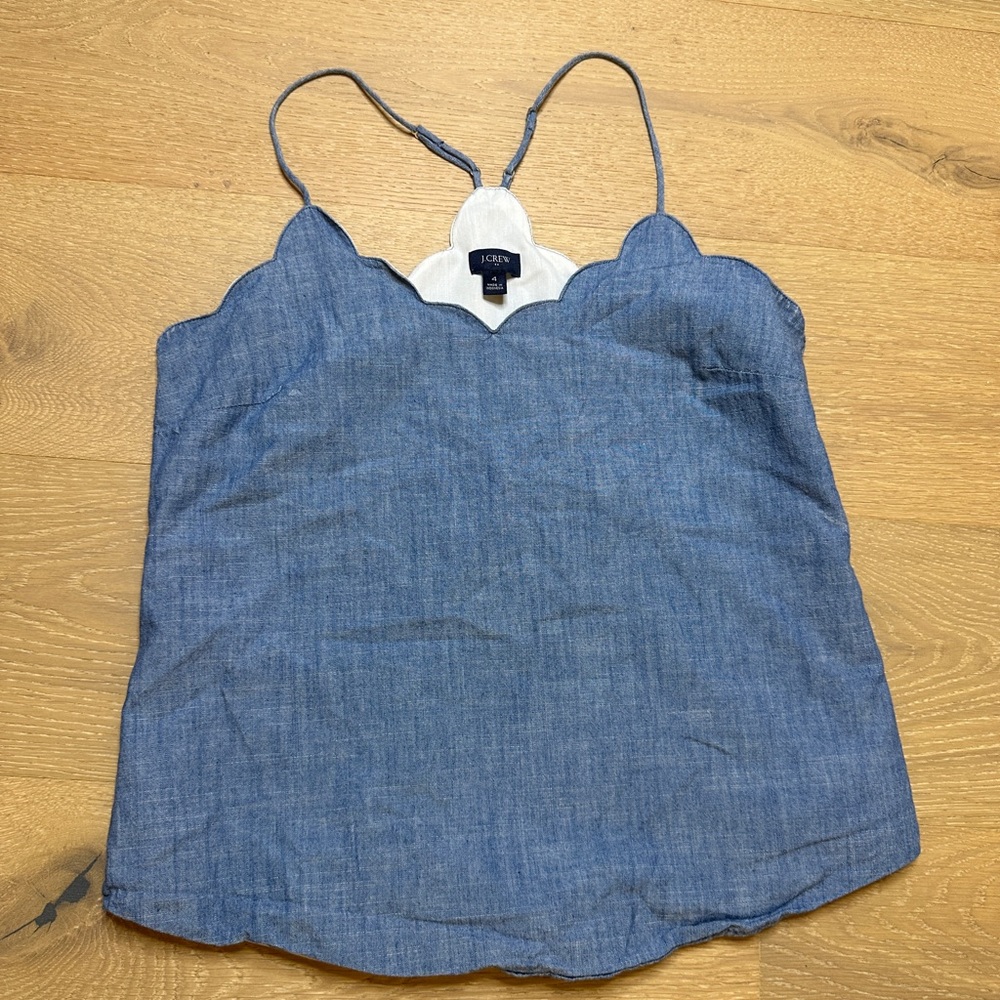 J. Crew Blue scalloped  tank Top